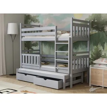 Dětská postel Patrová postel pro tři Pinokio Barva dřeva: Šedá, Rozměry: 80x180