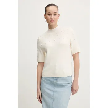 Dámský svetr Svetr z vlněné směsi Abercrombie & Fitch dámský, béžová barva, s pologolfem, KI150-4339 KI150.4339.178 01X, vel. L