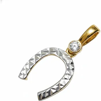 Přívěsek Zlatý 585/1000 přívěsek Podkova s gravírováním z bílého zlata a se zirkonem