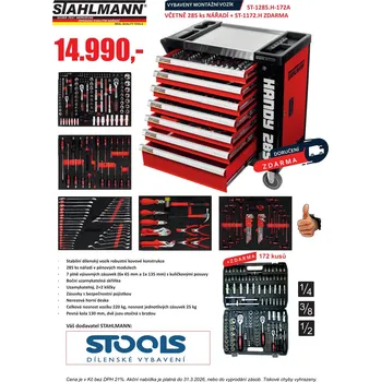 STAHLMANN Montážní vozík HANDY + 285 ks nářadí v pěnových organizérech + 172-dílná sada nářadí