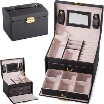 dobirkov.cz Box na šperky, organizér, uzamykatelný kufřík na šperky, černý