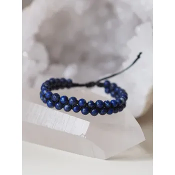 Náramek Lapisový dvouřadý shamballa náramek, unisex - černý - 4 mm