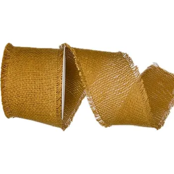 Stuha Stuha bavlněná NATURAL CHARM HONEY hořčicová 60mm x 2m (19,-Kč/m) (Stuha bavlněná, hořčicová, s třásnitým okrajem)