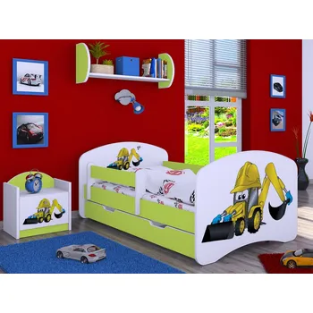 Dětská postel Svět pokojů Dětská postel s obrázkem Kevin 140 X 70 cm - BAGR s úložným prostorem ZELENÁ