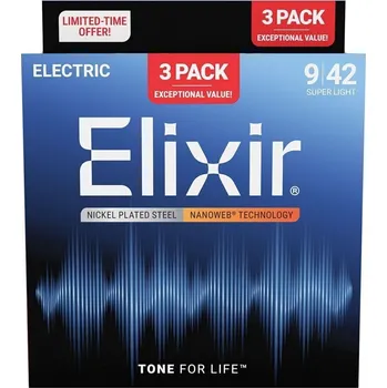 Strunný nástroj Elixir 16566 Nanoweb 9-42 3-Pack Struny pro elektrickou kytaru