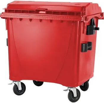 Popelnice MEVA-TEC Plastový kontejner s plochým víkem 1100 l. - červený