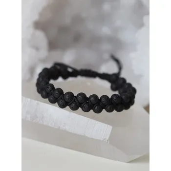 Náramek Lávový dvouřadý shamballa náramek - černý