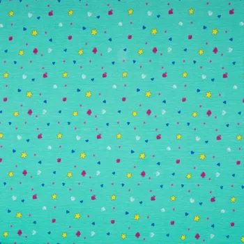 Úplet zelený, barevné hvězdičky a srdíčka, š.145