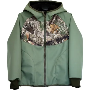 Chlapecká bunda ZÁHOŘÍ Rudel ZÁHOŘÍ Dětská softshellová bunda s kapucí - zelená s kamufláží Velikost: 152