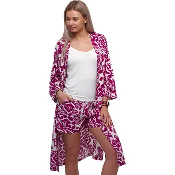 Dámský župan Lehký dámský komplet z plátýnka - v bílé a vínové, moderní vzor 1G0723 bílá xxl