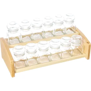 Drátěná police Polička na kořenky 776 - polička s dvanácti skleněnými kořenkami - napuštěno bezbarvým olejem