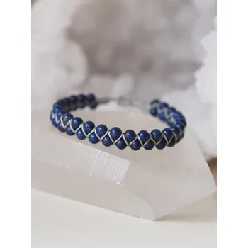 Náramek Lapisový dvouřadý shamballa náramek, unisex - šedý - 4 mm