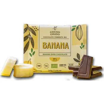Cukrovinka Cacao Crudo Raw Hořká čokoláda s banánem, BIO, 30 g *IT-BIO-006 certifikát