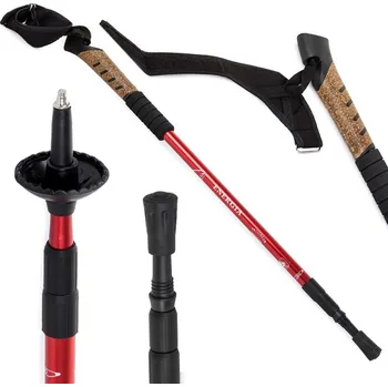 dobirkov.cz Nordic Walking hůl s korkovou rukojetí, treková hůl, červená - 1 ks
