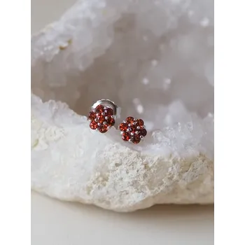 Náušnice Granát náušnice kytička