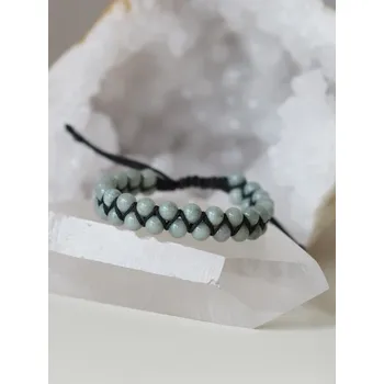 Náramek Dvouřadý shamballa náramek z barmského Jadeitu - unisex černý