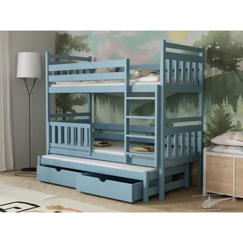 Dětská postel Patrová postel pro tři Pinokio Barva dřeva: Modrá, Rozměry: 80x180