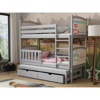 Dětská postel Patrová postel pro tři Florida Barva dřeva: Šedá, Rozměry: 80x180