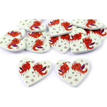 Knoflík Dřevěný dekorační knoflík srdce balení 10 kusů - 2 zelená past.sv.