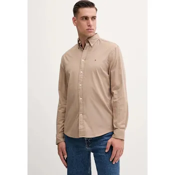 Pánská košile Košile Tommy Hilfiger pánská, hnědá barva, regular, s límečkem button-down, MW0MW40469 84X, vel. M