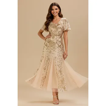 Dámské šaty EVER PRETTY Společenské Šaty MARISSY zlaté Barva: Zlatá, Velikost: 38