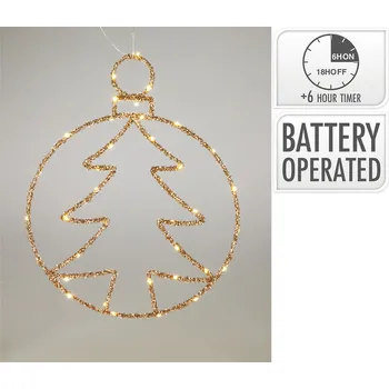 Vánoční dekorace Kruh se stromkem a LED světlem, 48 cm, zlaté třpytky (2 varianty) KOOPMAN