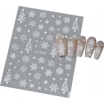 samolepka 3D Samolepky na nehty Zimní sněhové vločky Vánoce Bílé hvězdy S235