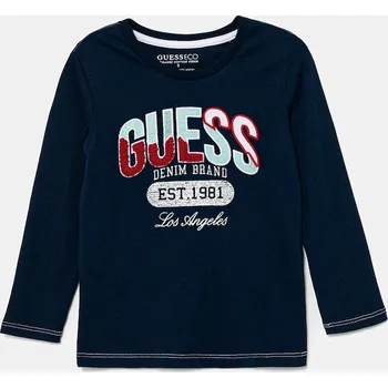 Chlapecké oblečení Dětské bavlněné tričko s dlouhým rukávem Guess tmavomodrá barva, s potiskem, N5BI06 I3Z14 N5BI06.I3Z14.9BYA 59X, vel. 118-122