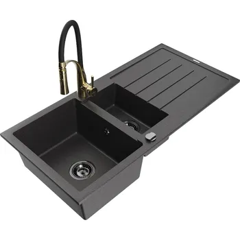 MEXEN - Andres granitový dřez s odkapávačem včetně baterie Aster, černá nakrapiany 6515-76-73450-57-B