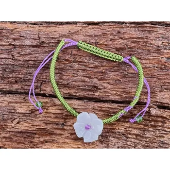 Náramek Shamballa náramek z barmského Jadeitu s květem zelený