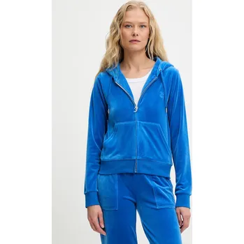 Dámská mikina Mikina Juicy Couture dámská, modrá barva, s kapucí, hladká, JCAP176 05A, vel. XS