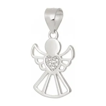 Přívěsek Stříbrný přívěšek anděl se srdcem a zirkony STRZ1539F