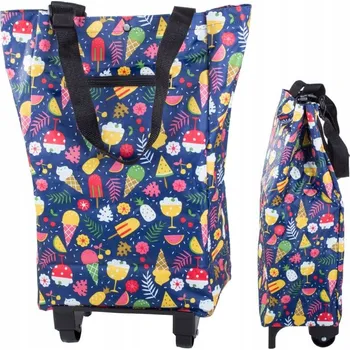 dobirkov.cz Nákupní košík, nákupní taška na kolečkách, voděodolná, modrá s motivy