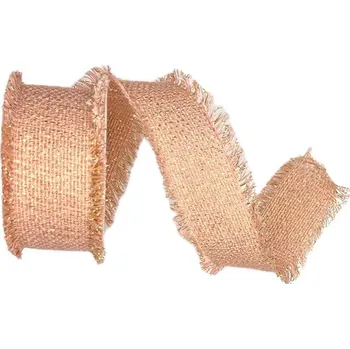 Stuha Stuha bavlněná RUSTIC GLOW PEACH růžová 40mm x 2m (20,-Kč/m) (Stuha bavlněná, růžová, s jemným lurexovým leskem a třásnitým okrajem)