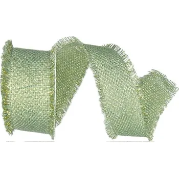 Stuha Stuha bavlněná RUSTIC GLOW MINT mentolová 40mm x 2m (20,-Kč/m) (Stuha bavlněná, mentolová, s jemným lurexovým leskem a třásnitým okrajem)