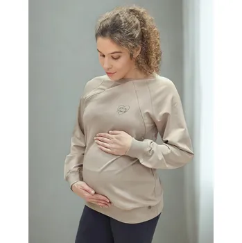 Těhotenská mikina Těhotenská a kojicí mikina 3v1 Love Struck - béžová mauve, bavlněná Velikost: XS