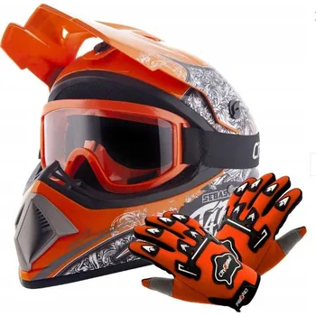 Helma na motorku ATV akční set: Helma racing TATAN oranžová S (55–56 cm) + rukavice a brýle (Racing helma TATAN)