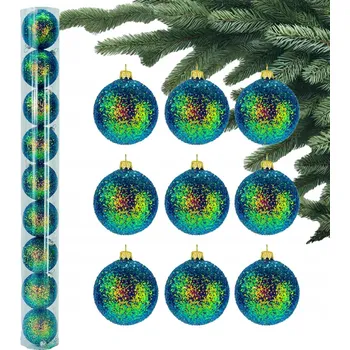 Vánoční dekorace HOLO Zelené VÁNOČNÍ BAŇKY VÁNOČNÍ ozdoby na stromeček Sada 9 baněk 6cm Chameleon