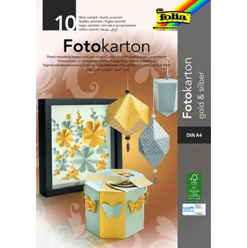 Barevný papír Folia Bringmann Fotokarton blok A4 - střírná a zlatá, 10 listů