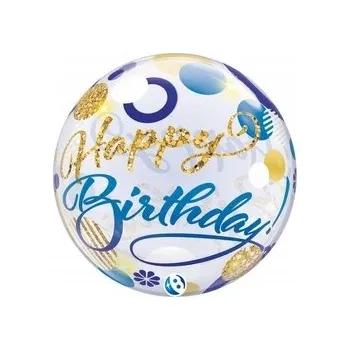 Balónek Balón Takara BUBBLE BALLOON Narozeninový Modrý se Zlatými Tečkami, 56 cm