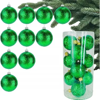 Vánoční dekorace Zelené vánoční VÁNOČNÍ BAŇKY s třpytkami, sada 10 baněk na stromeček, 5 cm