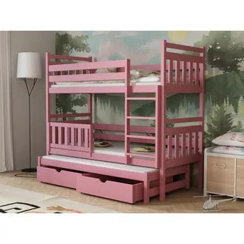 Dětská postel Patrová postel pro tři Pinokio Barva dřeva: Růžová, Rozměry: 80x180