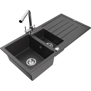 MEXEN - Andres granitový dřez s odkapávačem včetně baterie Duero, černá nakrapiany 6515-76-671600-00
