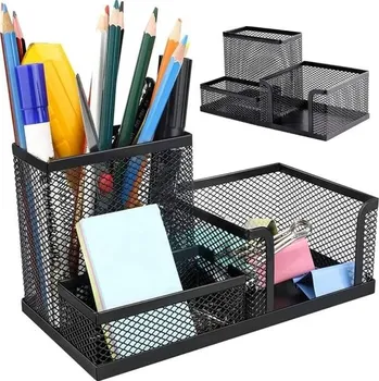 dobirkov.cz Kovový stolní organizér na psací potřeby se 3 přihrádkami - černý