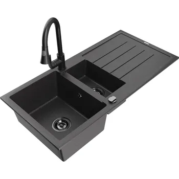 MEXEN - Andres granitový dřez s odkapávačem včetně baterie Elia, černá nakrapiany 6515-76-670101-70-B