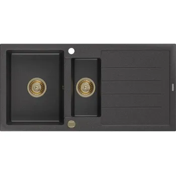 MEXEN - Andres granitový dřez s odkapávačem 1000 x 500 mm černá nakrapiany, zlatý sifon 6515101510-76-G