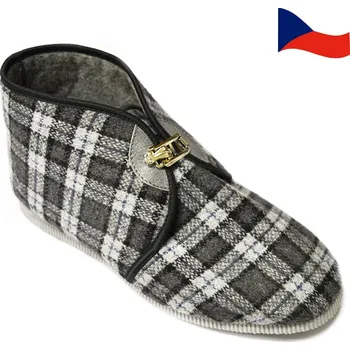 Pánské pantofle Pánské papuče kotníkové s přezkou PEGRES 1013 Šedé káro vel. 43