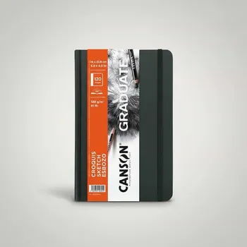 Canson Graduate Book Croquis 120 g, 120 stran, 14×21,6 cm, pevná omyvatelná vazba, gumička, kapsa, záložka, skicák, kresba, tužka, pastel