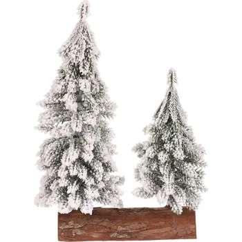 Vánoční dekorace Vánoční dekorace Stromky na špalku - duo, 26 cm, zasněžený, bílá