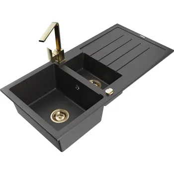 Granitový dřez MEXEN - Andres granitový dřez s odkapávačem včetně baterie Rita, černá nakrapiany 6515-76-670300-50